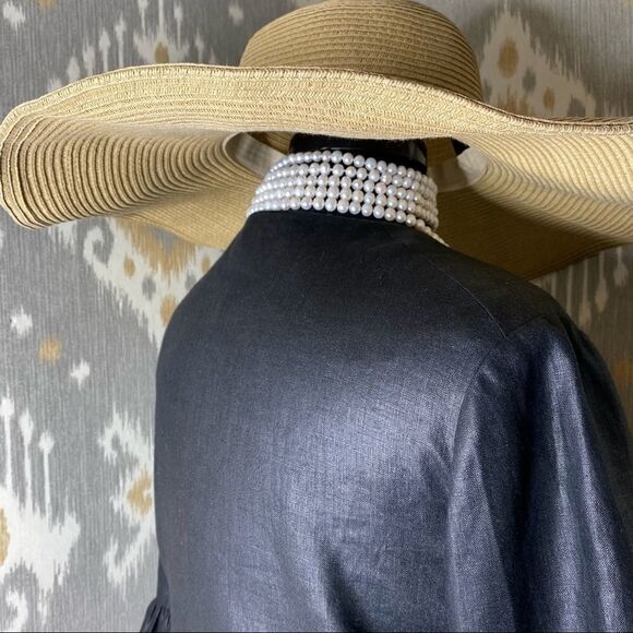 Ralph Lauren Black Label Jet Black Polished Linen Cropped Ruffle Sleeve Jacket - Picture 11 of 16